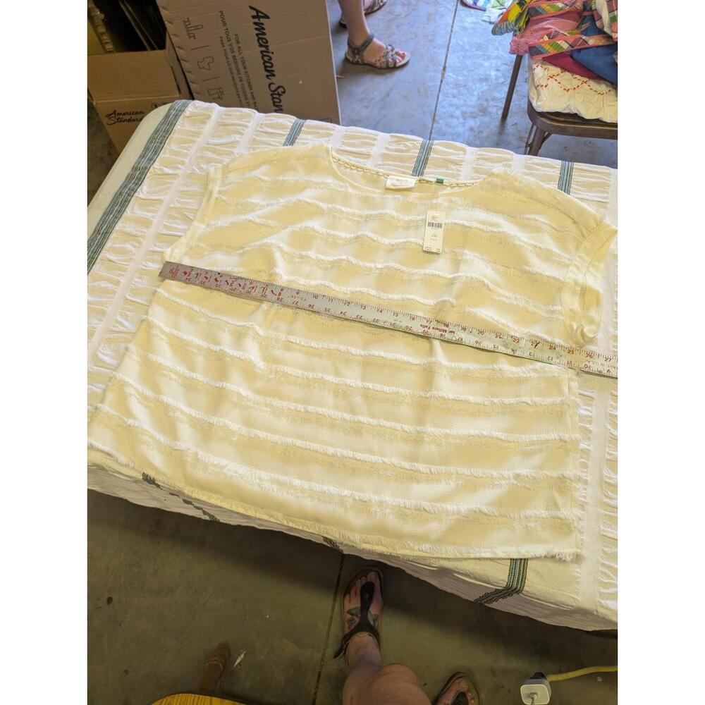 Anthropologie A+ Maeve Off White Fringe Stripe Boxy Blouse Size 16W